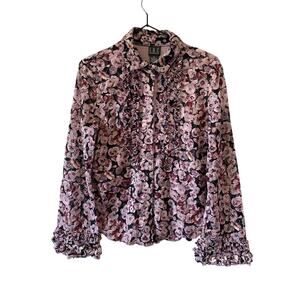 INC International Concepts VIntage y2K Ruffled Lacey Floral Blouse Size M